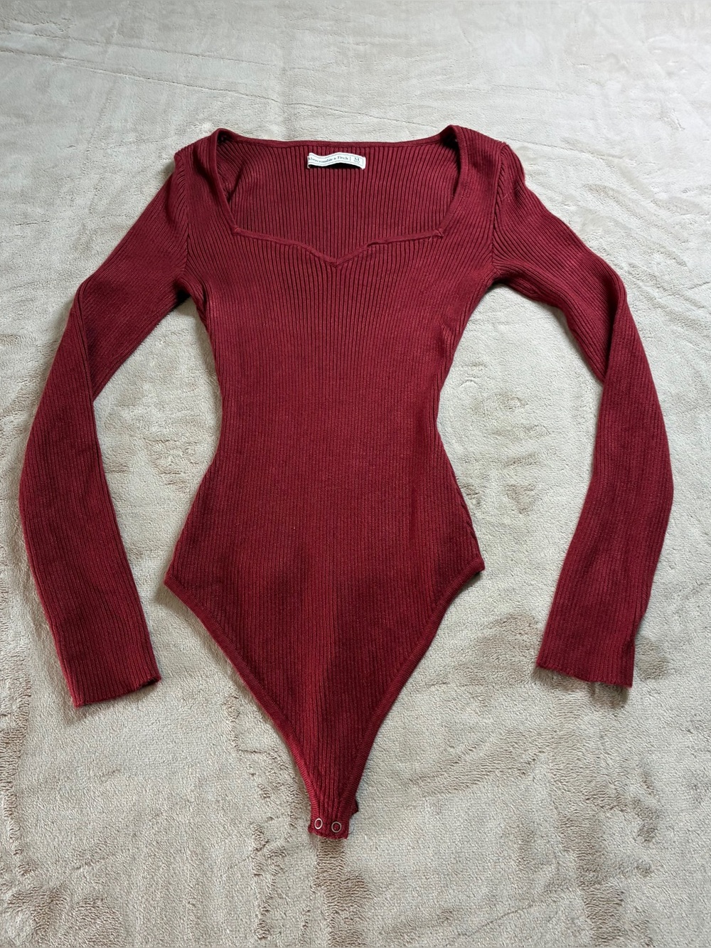 Abercrombie Sweetheart Neck Ribbed Sweater Bodysuit Burgundy Women’s M Mallcore